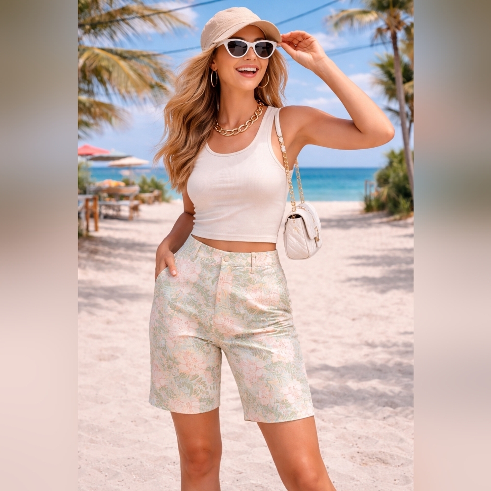 Talbots Petite 10 Floral Bermuda Shorts | Summer Chic Stretch